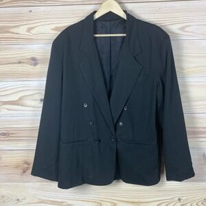 Vintage Retro USA Double Breasted Blazer Black Career Business Casual Poly Blend